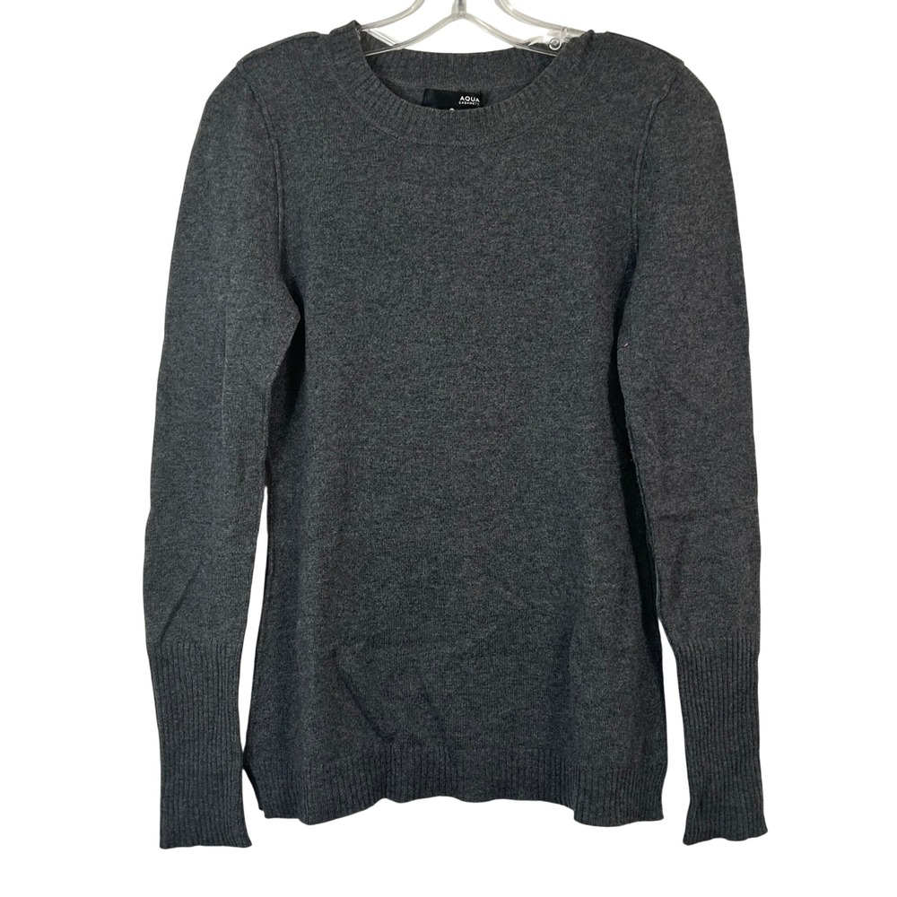 Aqua Cashmere Gray Crew Neck Sweater Long Sleeve Ribbed Knit Top Small